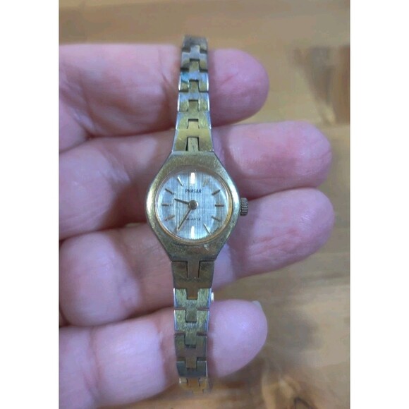 Vtg Women Phasar Sears Roebuck Watch Gold Tone Steel Back 6.5" Not Working